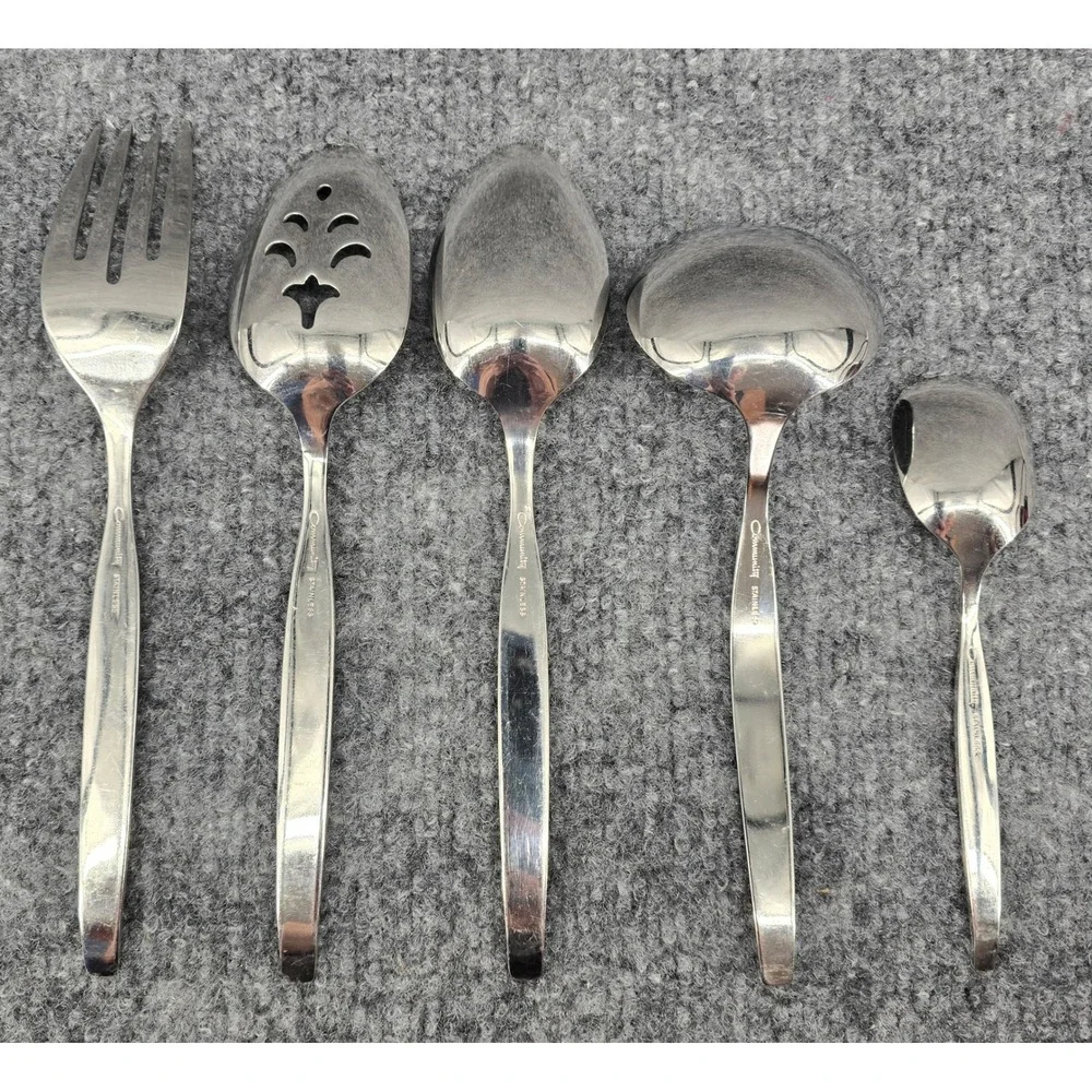 Vtg 5 Piece Oneida Frostfire Serving Utensil Set Stainless Flatware Silverware